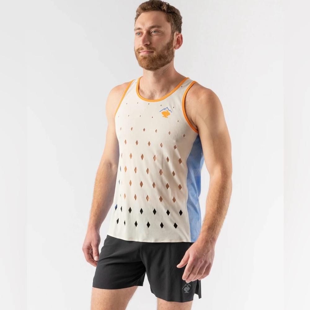 Rabbit Men's Cream and Blue Athletic Tank Top